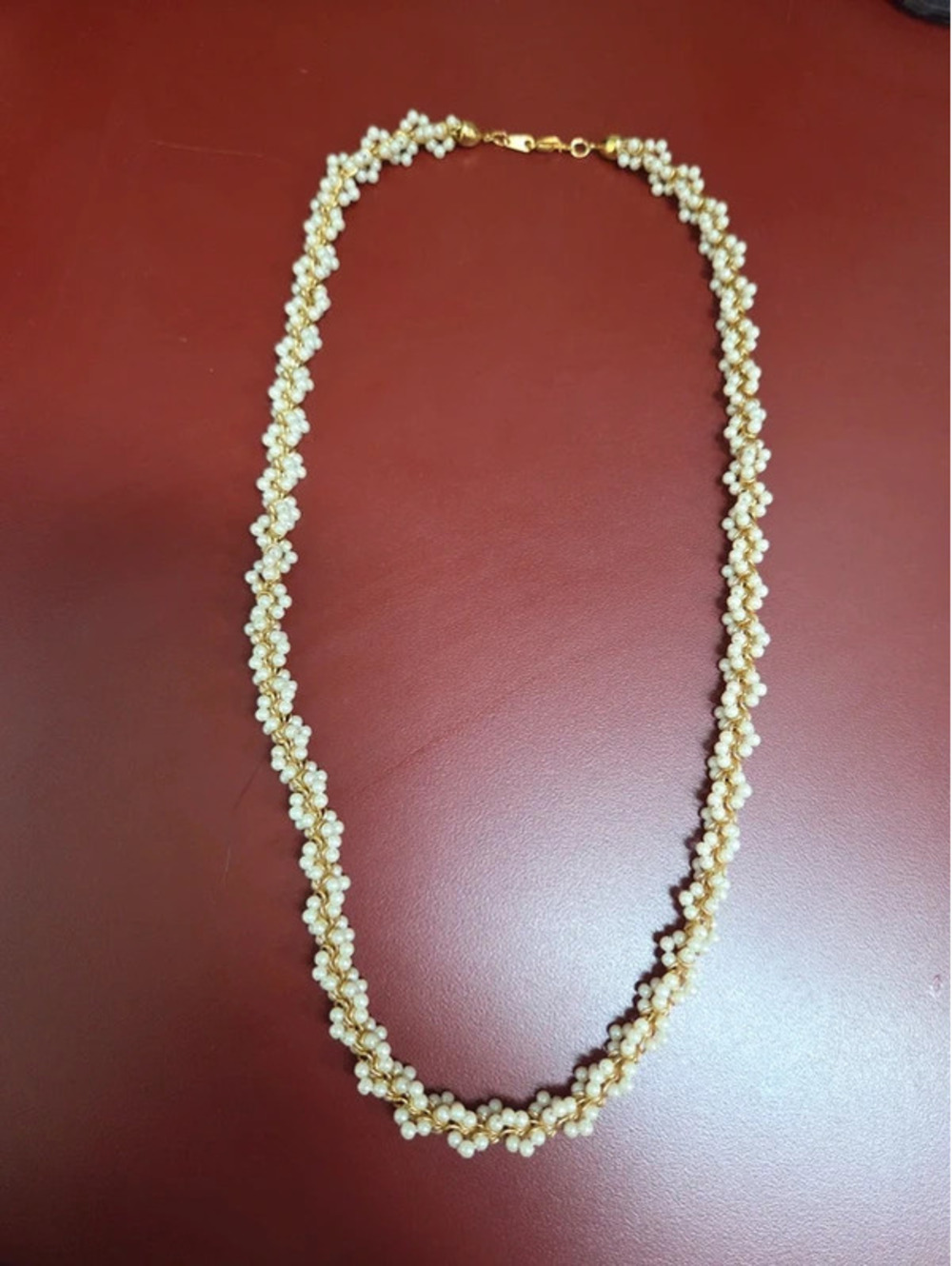 Vintage gold-tone twisted rope and seed pearl cluster necklace